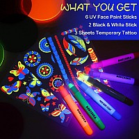 Bobisuka Glow In The Black Light Face Body Paint Stick Kit With Temporary Tattoo Stickers 8 Color Uv Neon Face Painting Crayon