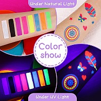 Bobisuka Glow In The Black Light Face Body Paint Stick Kit With Temporary Tattoo Stickers 8 Color Uv Neon Face Painting Crayon