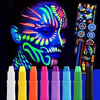 Bobisuka Glow In The Black Light Face Body Paint Stick Kit With Temporary Tattoo Stickers 8 Color Uv Neon Face Painting Crayon