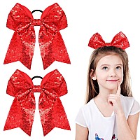 2 Packs Jumbo Cheerleading Bow 8 Inch Cheer Hair Bows Large Cheerleading Hair Bows With Ponytail Holder For Teen Girls Softball