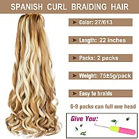 Cookoo 2 Packs Pre Stretched French Curls Braiding Hair 22 Inch Mix Blond Spiral Curls Braid Hair With Curly Ends Spanish Curly