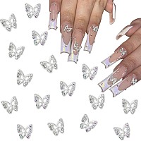 24 Pcs Butterfly Nail Art Charms 3D Alloy Sliver Nail Charms With Rhinestones Nail Art Supplies Deluxe Crystal Design Nail Gems