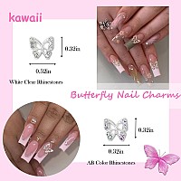 24 Pcs Butterfly Nail Art Charms 3D Alloy Sliver Nail Charms With Rhinestones Nail Art Supplies Deluxe Crystal Design Nail Gems