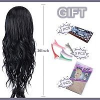 Aida Ble Black Long Wave Wig For Women 26Inch Middle Part Long Curly Wig Heat Resistant Synthetic Hair Looking Natural Fiber W