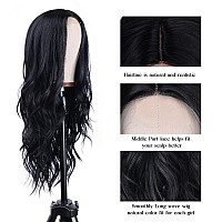 Aida Ble Black Long Wave Wig For Women 26Inch Middle Part Long Curly Wig Heat Resistant Synthetic Hair Looking Natural Fiber W