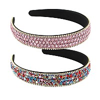 Yission 2 Pcs Rhinestone Headbands For Women Glitter Crystal Headband Fashion Jeweled Headbands For Girls Gorgeous Hair Access