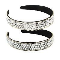 Yission 2 Pcs Headbands For Women Rhinestone Headband Pearl Head Band Glitter Crystal Headband Fashion Jeweled Headbands For Gir