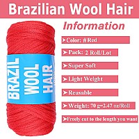 Ookoo 2 Roll Red Brazilian Wool Hair For Senegalese Twist Box Braids Faux Locs Jumbo Braids African Hair Braiding Dreadlocks Twi