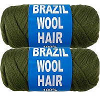 Ruiyok 2 Pcs Dark Green Brazilian Wool Hair For Braids Acrylic Hand Knitting Yarn For Crochet Braid Senegalese Twisting Jumbo Br