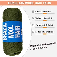 Ruiyok 2 Pcs Dark Green Brazilian Wool Hair For Braids Acrylic Hand Knitting Yarn For Crochet Braid Senegalese Twisting Jumbo Br