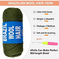 Ruiyok 4 Pcs Dark Green Brazilian Wool Hair For Braids Acrylic Hand Knitting Yarn For Hair Crochet Braid Senegalese Twisting Jum