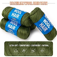 Ruiyok 4 Pcs Dark Green Brazilian Wool Hair For Braids Acrylic Hand Knitting Yarn For Hair Crochet Braid Senegalese Twisting Jum