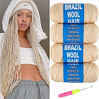 Ruiyok 4 Pcs Blonde Brazilian Wool Hair For Braids Acrylic Hand Knitting Yarn For Crochet Box Braid Senegalese Twisting Jumbo Br