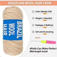 Ruiyok 4 Pcs Blonde Brazilian Wool Hair For Braids Acrylic Hand Knitting Yarn For Crochet Box Braid Senegalese Twisting Jumbo Br