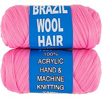 Ruiyok 2 Pcs Pink Brazilian Wool Hair For Braids Acrylic Hand Knitting Yarn For Hair Braiding Hair Extension Crochet Braid Seneg