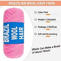 Ruiyok 2 Pcs Pink Brazilian Wool Hair For Braids Acrylic Hand Knitting Yarn For Hair Braiding Hair Extension Crochet Braid Seneg