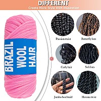 Ruiyok 2 Pcs Pink Brazilian Wool Hair For Braids Acrylic Hand Knitting Yarn For Hair Braiding Hair Extension Crochet Braid Seneg