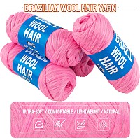 Ruiyok 2 Pcs Pink Brazilian Wool Hair For Braids Acrylic Hand Knitting Yarn For Hair Braiding Hair Extension Crochet Braid Seneg