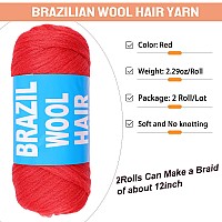 Ruiyok 2 Pcs Red Brazilian Wool Hair For Braids Acrylic Hand Knitting Yarn For Hair Braiding Hair Extension Crochet Braid Senega