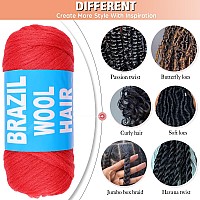 Ruiyok 2 Pcs Red Brazilian Wool Hair For Braids Acrylic Hand Knitting Yarn For Hair Braiding Hair Extension Crochet Braid Senega