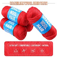 Ruiyok 2 Pcs Red Brazilian Wool Hair For Braids Acrylic Hand Knitting Yarn For Hair Braiding Hair Extension Crochet Braid Senega