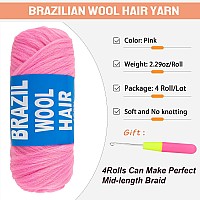 Ruiyok 4Pcs Pink Brazilian Wool Hair For Braids Acrylic Hand Knitting Yarn For Hair Braiding Hair Extension Crochet Braid Senega