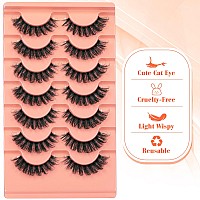 False Lashes Natural Look Fluffy Eyelashes 14Mm Dd Curl Fake Eyelashes Strip Lashes That Look Like Extensions Volume Cat Eye Las