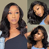 Douyin Bob Wig Human Hair 13x4 Frontal Lace Wig 14 Inch Body Wave HD Lace Front Wigs Human Hair Pre Plucked Short Bob Wigs for Women Human Hair Glueless Wig Natural Black Color(14 inch, Bob Wig)