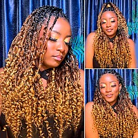 Toyotress Boho Box Braids Crochet Hair 16 Inch 8 Packs Ombre Brown Blonde Box Braids Crochet Hair Curly End Crochet Braids Pr