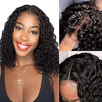 Fine Plus 14Inch Short Curly Human Hair Wig Curly Wig For Black Women Bob Wig Human Hair Glueless Middle Part Deep Wave Human Ha