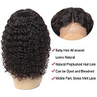 Fine Plus 14Inch Short Curly Human Hair Wig Curly Wig For Black Women Bob Wig Human Hair Glueless Middle Part Deep Wave Human Ha