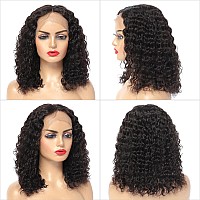 Fine Plus 14Inch Short Curly Human Hair Wig Curly Wig For Black Women Bob Wig Human Hair Glueless Middle Part Deep Wave Human Ha