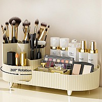 New 360 Rotating Makeup Organizer for Vanity with Brush Holder, Cosmetic Makeup Storage Organizer, Large Spinning Makeup Skincare Organizer, Countertop Makeup Perfume Organizer, Lotions Display Case