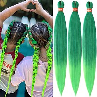 Ombre Green Pre Stretched Braiding Hair 30 Inch Kanekalon Box Braid Hair Extensions 3 Packs Yaki Texture Pre Feathered Braids Ha