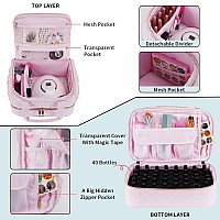 Vofipremiam Nail Polish Organizer Fits 1 Nail Lamp And 40 Bottles Pretty Nail Polish Case With Side Pockets For Nail Polish Remo