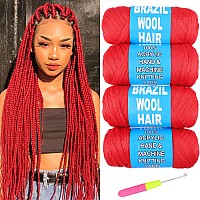 Ruiyok 4 Pcs Red Brazilian Wool Hair For Braids Acrylic Hand Knitting Yarn For Goddess Faux Locs Crochet Hair Senegalese Twistin