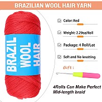 Ruiyok 4 Pcs Red Brazilian Wool Hair For Braids Acrylic Hand Knitting Yarn For Goddess Faux Locs Crochet Hair Senegalese Twistin