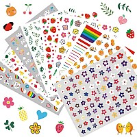 Maiousu Store 10 Sheet Cute Nail Stickers Nail Decals For Women And Little Girls Set Including Smiling Face Flower Fruit Leaves