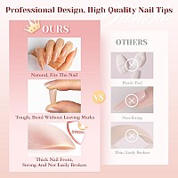 Rosalind Soft Pink Almond Nail Tips 200 Pcs Matte Pink Nude Nail Tips Full Cover Acrylic Nail Tips Nude Precolored Fake Press