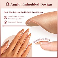 Rosalind Deep Nude Almond Nail Tips 200 Pcs Natural Brown Nude Nail Tips Full Cover Acrylic Nail Tips Nude Precolored Fake Pr