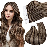 Ugeat Tape In Human Hair Extensions Blonde Tape In Hair Extensions Dark Brown Highlights Caramel Blonde Hair Extensions Seamless