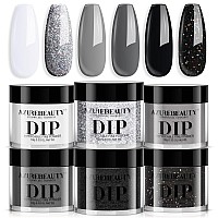 Azurebeauty Dip Powder Nail Basic Set White Black Silver Grey Pure Sparkle 6 Colors All Seasons Dipping Powder Starter Kit Frenc