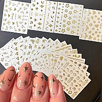 30 Sheets Gold Nail Art Stickers Gold Flower Butterfly Nail Stickers Star Line Selfadhesive Nail Decals Acrylic Nails Diy Desig