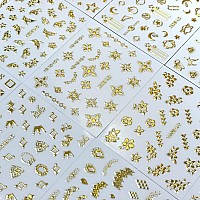 30 Sheets Gold Nail Art Stickers Gold Flower Butterfly Nail Stickers Star Line Selfadhesive Nail Decals Acrylic Nails Diy Desig