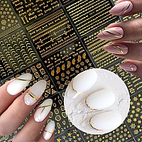 30 Sheets Gold Nail Art Stickers 3D Selfadhesive Nail Decals Gold Line Star Nail Stickers For Acrylic Nails Gold Leaf Diamond N