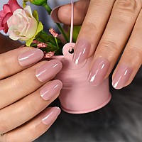 Elevenail Press On Nails Glossy Light Purple Pink False Nails Medium Length Oval Acrylic Solid Color Nail Art Tips Salon Women G