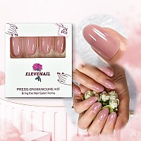 Elevenail Press On Nails Glossy Light Purple Pink False Nails Medium Length Oval Acrylic Solid Color Nail Art Tips Salon Women G