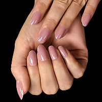 Elevenail Press On Nails Glossy Light Purple Pink False Nails Medium Length Oval Acrylic Solid Color Nail Art Tips Salon Women G