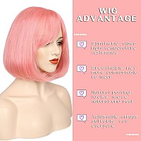 Morica Pink Bob Wigs For Women Short Bob Wig With Bangs 14 Inch Straight Wigs Soft Synthetic Full Wigs For Daily Party