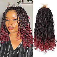 Leeven 12 Inch Burgundy Senegalese Twist With Curly Ends 8 Packs Ombre Red Hanava Twist Crochet Hair Pre Twisted Short Kinky Tws